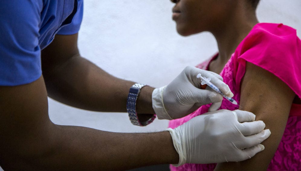 A young woman is treated