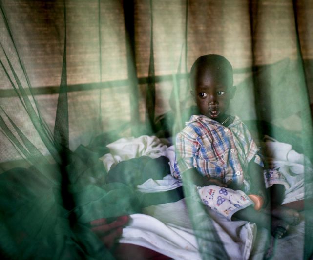 Child under a mosquito net