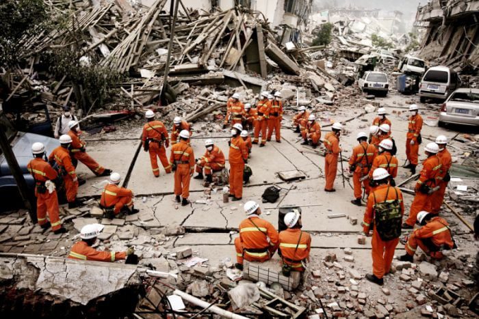 Rescue workers take a break