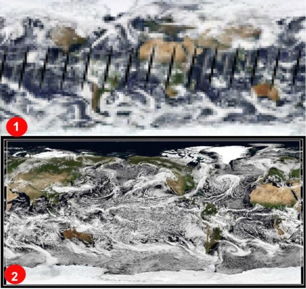 Comparing resolution of a typical climate model and weather forecast model.Credit: Martin Small
