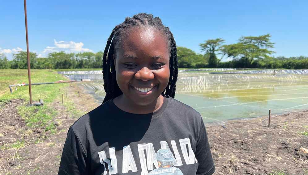 Aquarech acquaculturalist Linah Velma at the nursery ponds producing millions of fingerlings on the outskirts of Kisumu town.