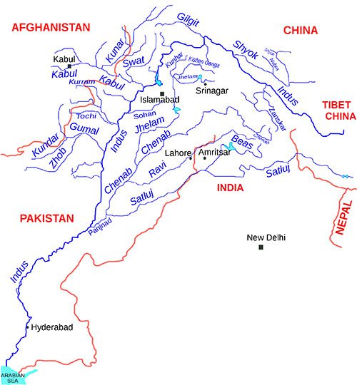 Indus River Basin without boundaries of disputed region.