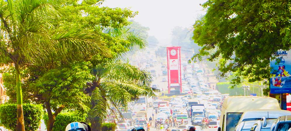 Smoke-like horizon along jinja Kampala's Jinja road. The city currently ranks as Africa’s most polluted city, according to the IQ air quality index.