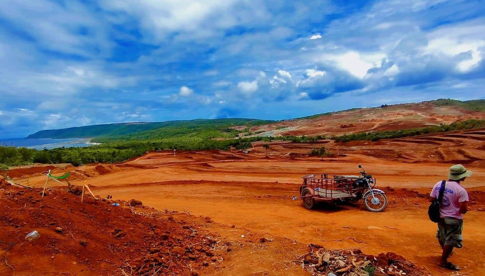 Homonhon Island nickel mining area now denuded exposing the red earth. Photo credit: Ian Gaytos Amoroto