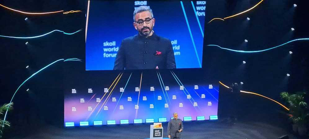 Piyush Tewari, CEO of India’s SaveLIFE Foundation speaking at the Skoll Wolrd forum where he recieved the the 2024 Skoll Award for Social Innovation. Photo by Ruth Douglas.