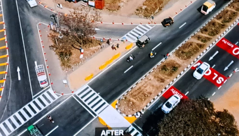 A photo of the road interventions, taken from a SaveLIFE Foundation video shown at the 2024 Skoll World Forum