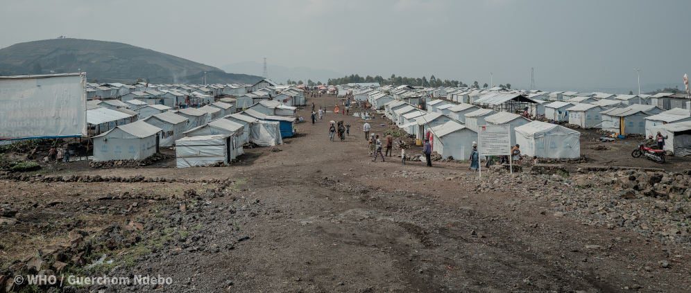 General view of Bushagara Internally Displaced Persons (IDP) Camp, north of Goma in the Democratic Republic of the Congo (DRC), on 15 August 2024. The identification of mpox cases in IDP camps around Goma is concerning because the high population density can result in further spread, and population movements can hamper response efforts. On 14 August 2024, WHO Director-General Dr Tedros Adhanom Ghebreyesus determined that the upsurge of mpox in DRC and a growing number of countries in Africa constitutes a public health emergency of international concern (PHEIC) under the International Health Regulations (2005) (IHR). Related: https://www.who.int/news/item/14-08-2024-who-director-general-declares-mpox-outbreak-a-public-health-emergency-of-international-concern
