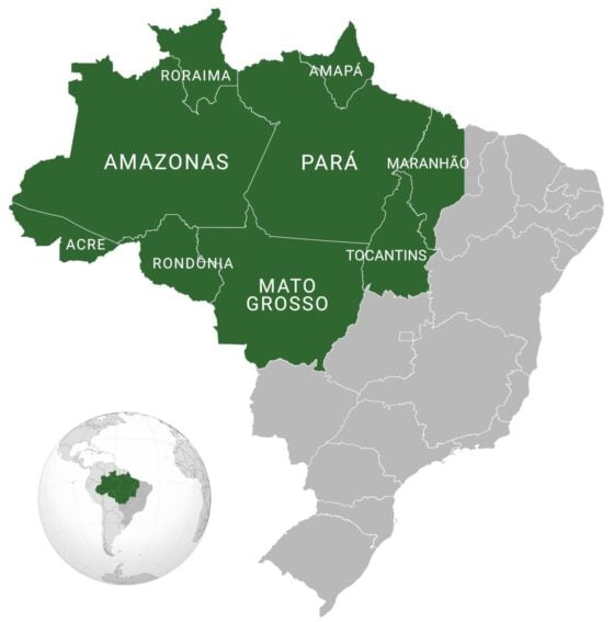 Political map of the Brazilian Amazon. Credit: Williamferreiraam/Wikimedia Commons (Creative Commons CC BY-SA 3.0 Deed).