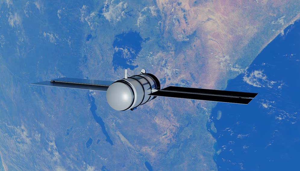 Satellite Orbiting Earth with Blue Ocean View